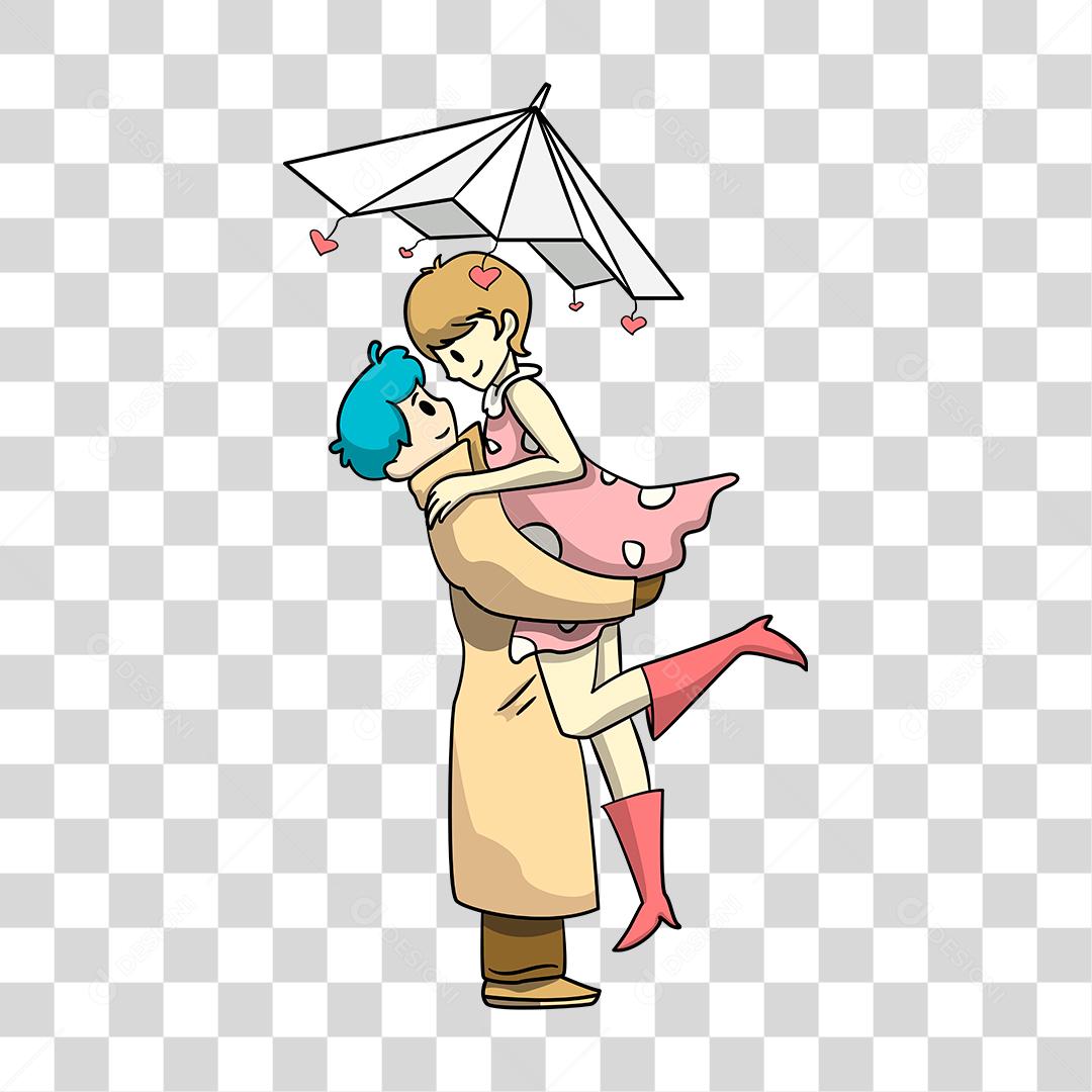 Desenho de lindo casal homem segurando guarda chuva