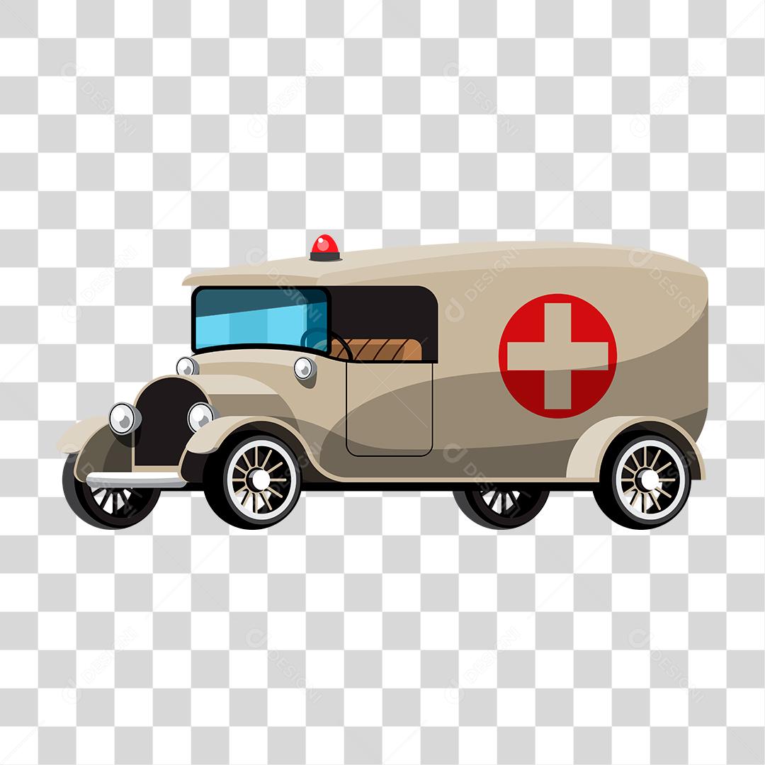 Desenho de um carro usado como ambulância nos anos 80