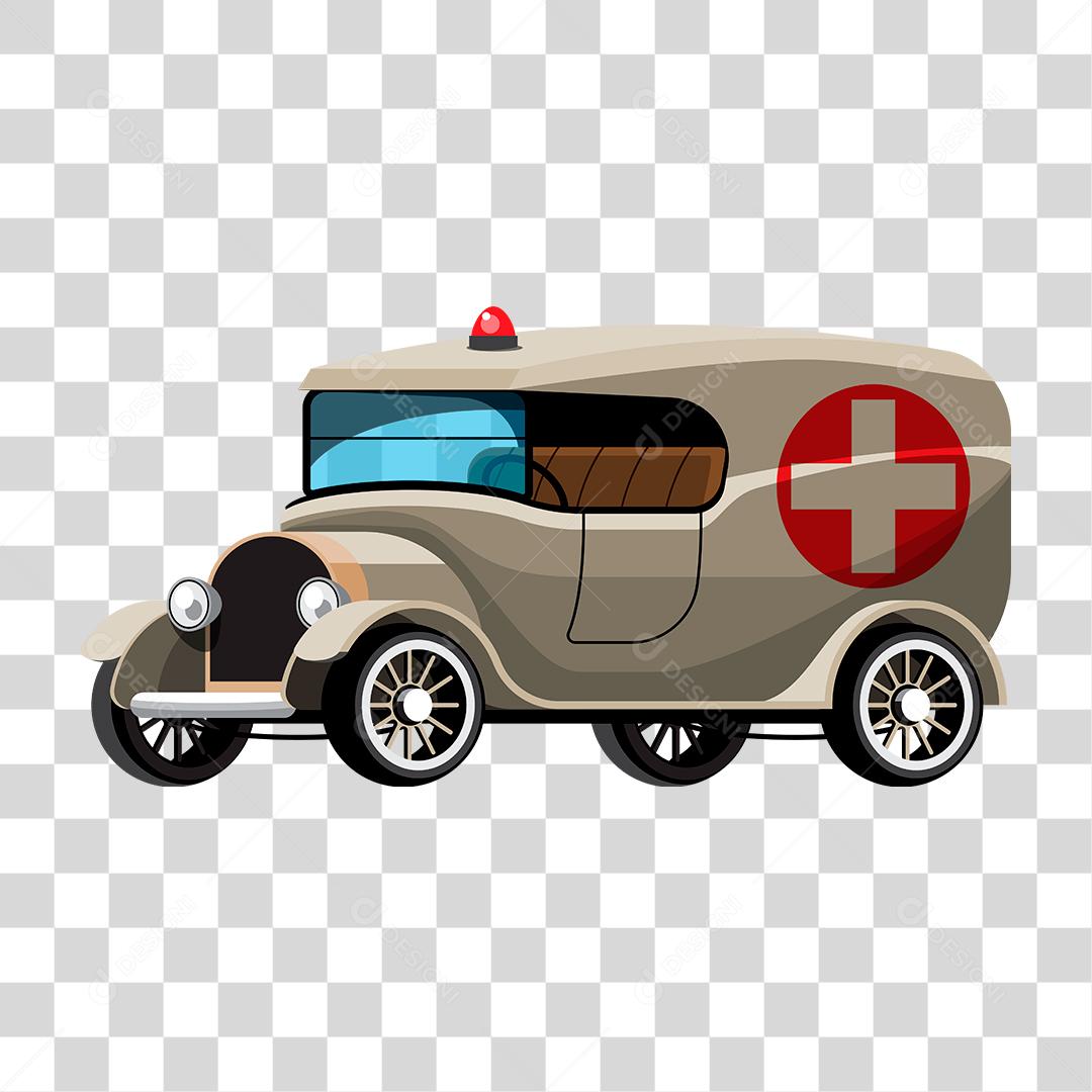 Desenho de um carro usado como ambulância nos anos 80