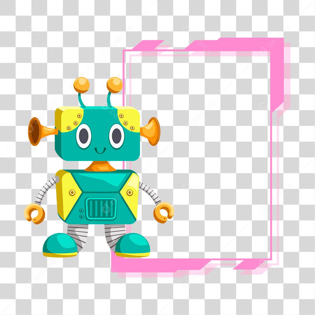Cartoon robot and pink frame