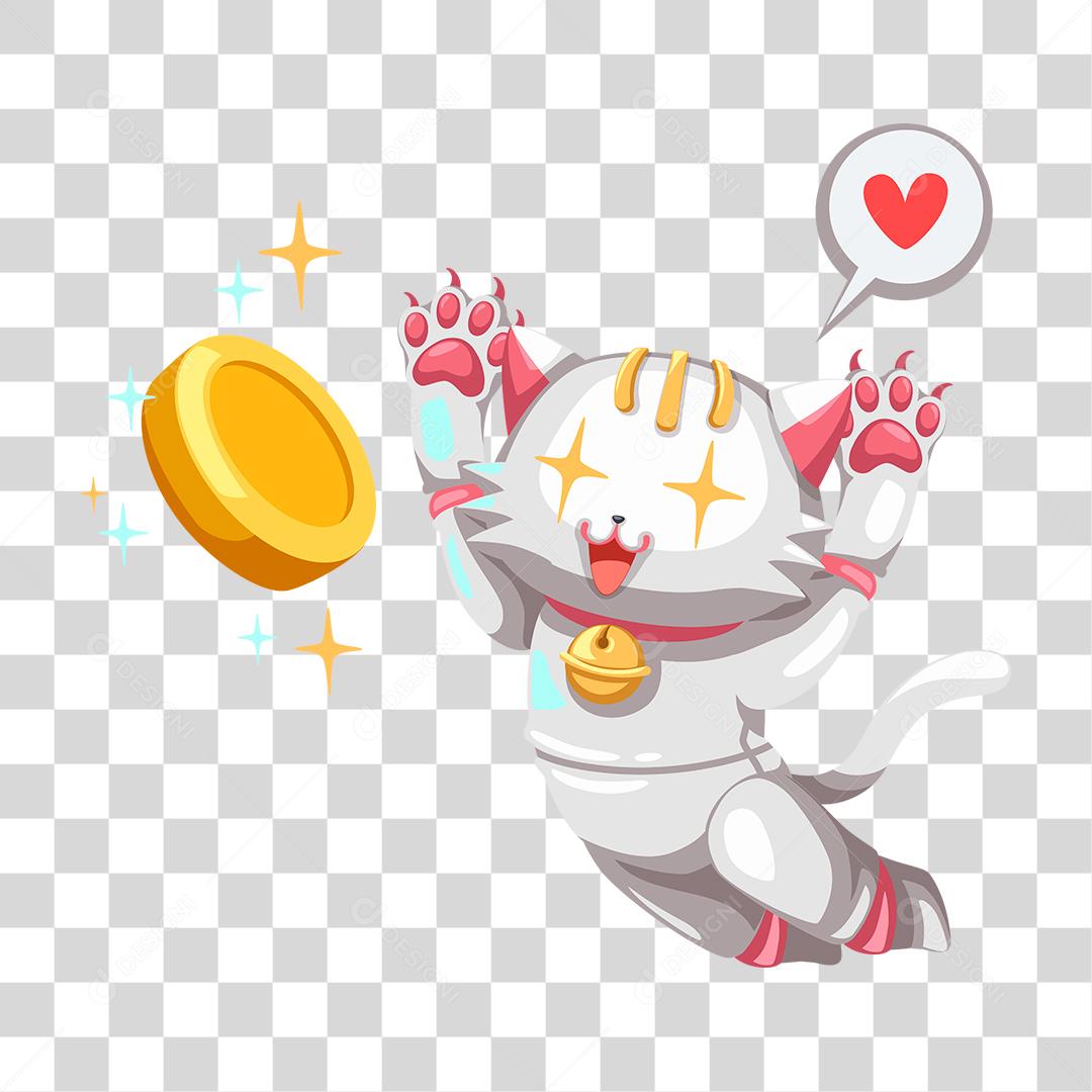 Desenho de gato brincando moedas