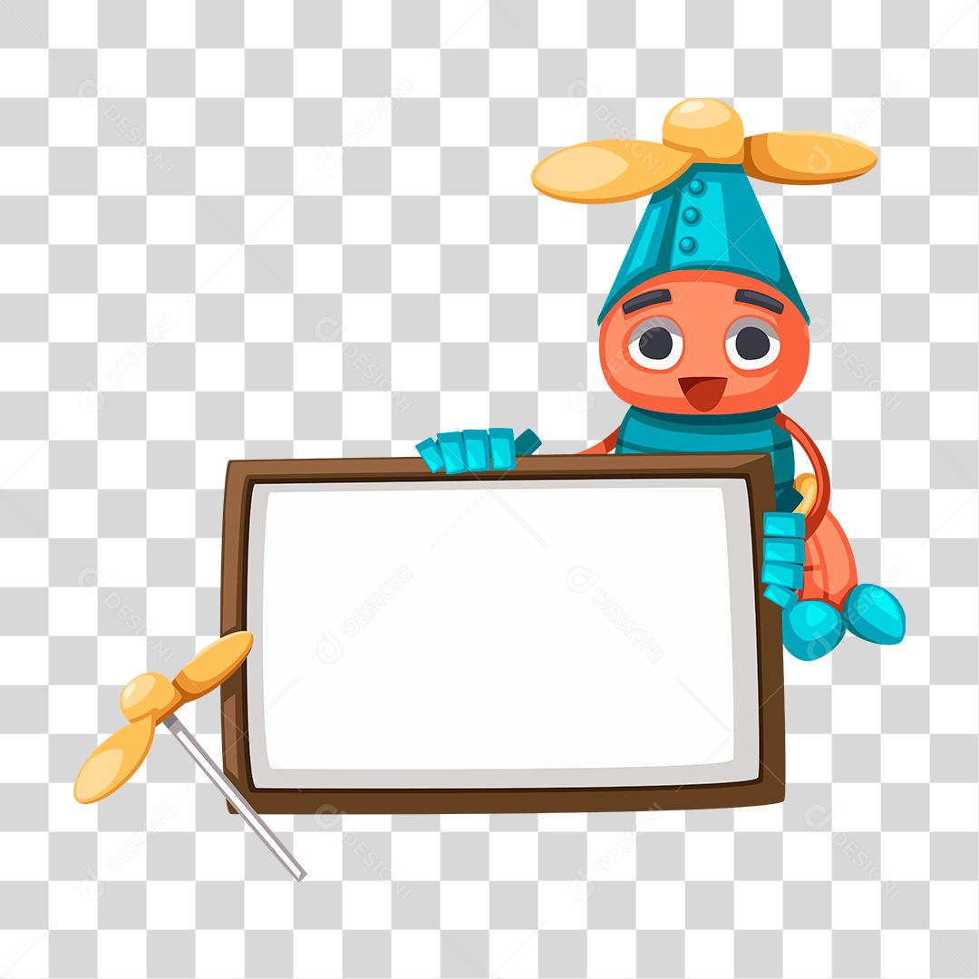 Desenho de bebe robô segurando quadro PNG Transparente