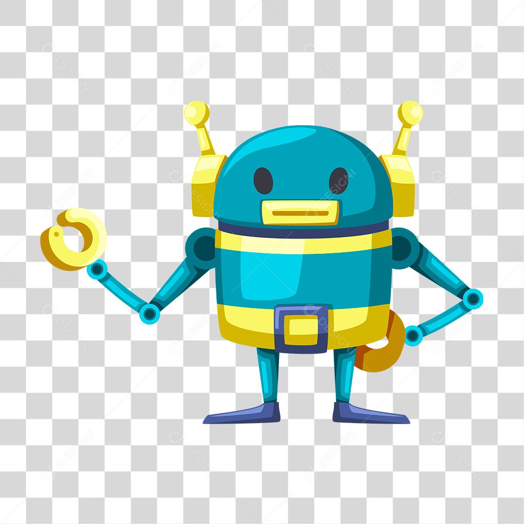 Blue and yellow robot cartoon PNG Transparent