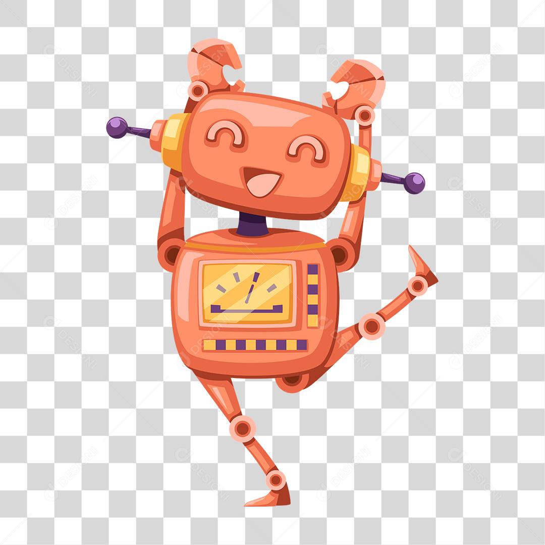 Desenho de robô Laranja com antenas roxas PNG Transparente