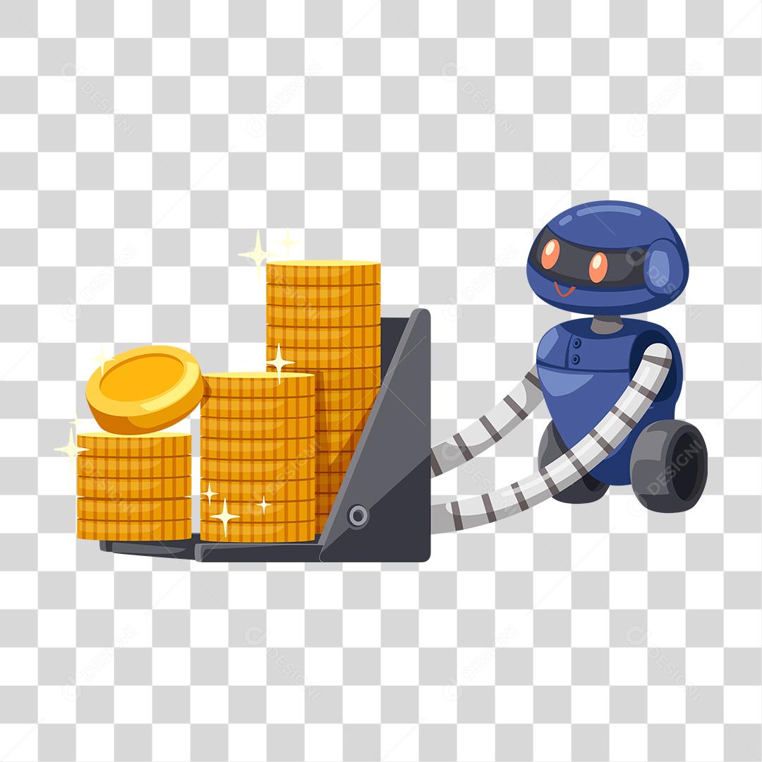 Desenho de robô carregando moedas PNG Transparente