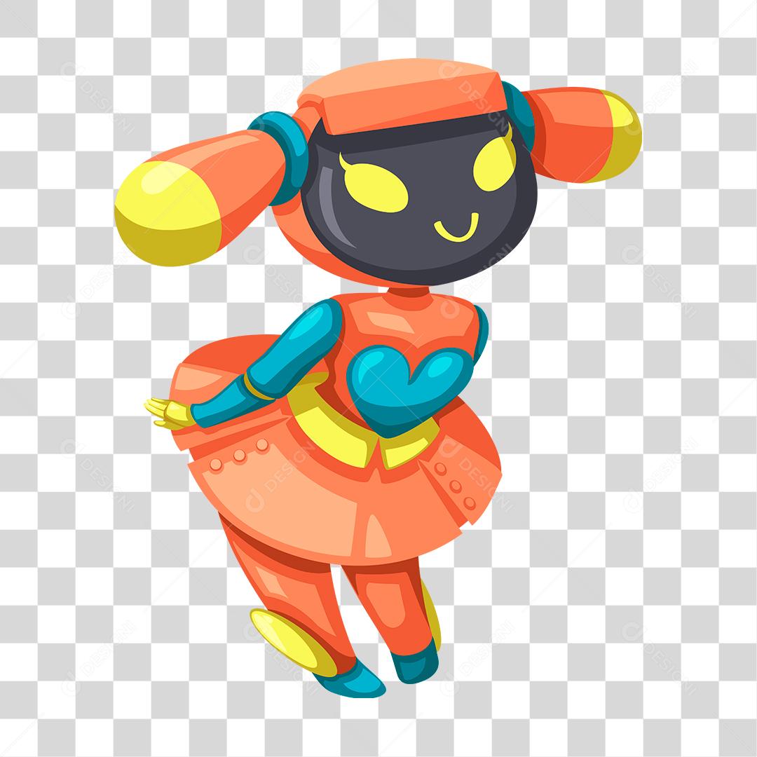 Desenho de robô laranja feminina PNG Transparente
