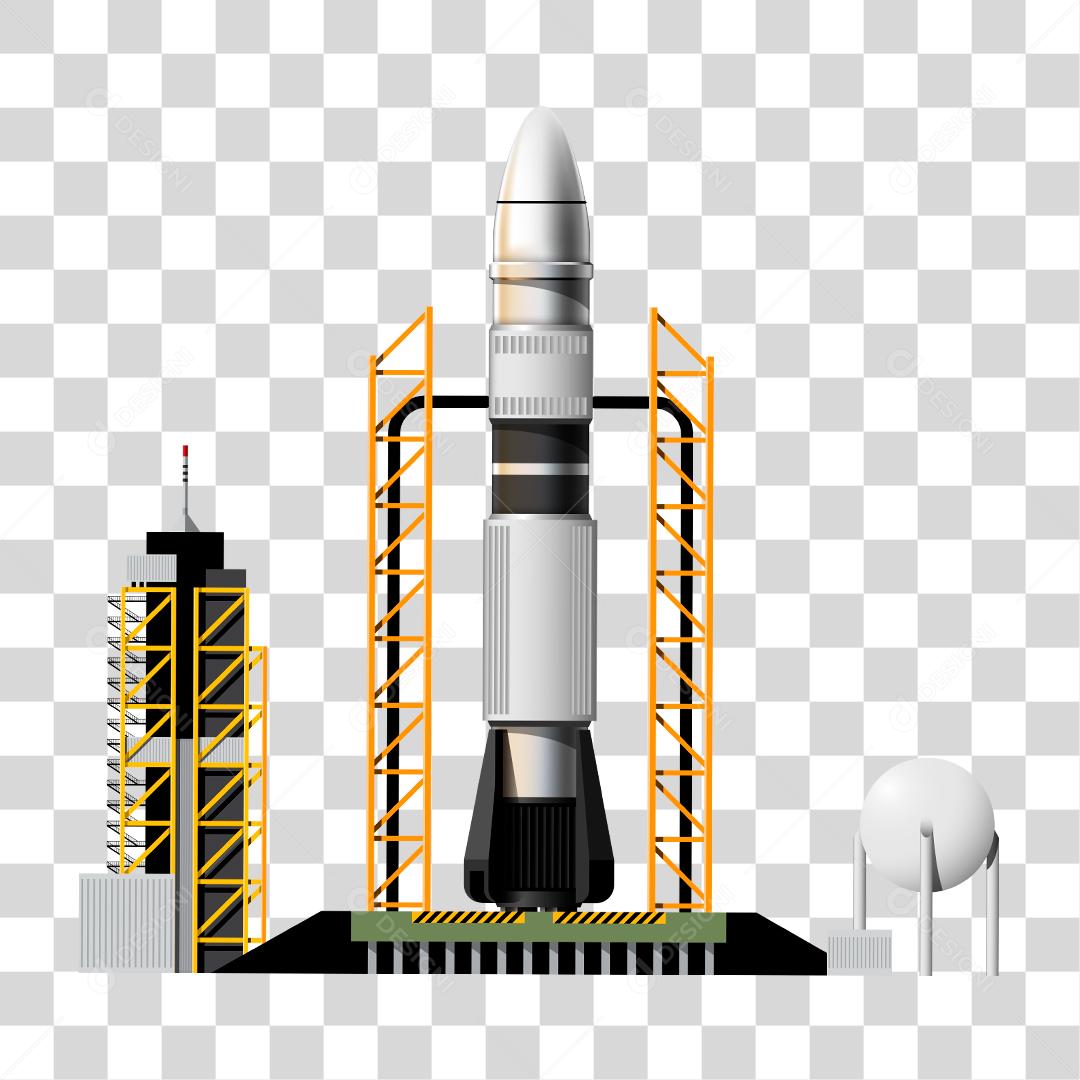 Desenho de uma base aérea que lança foguetes e aeronaves