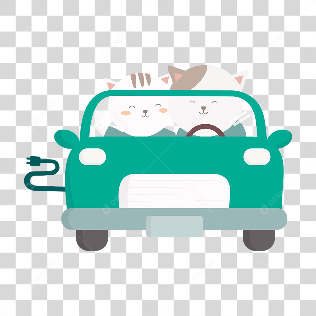 desenho de dois gatinhos andando de carro verde