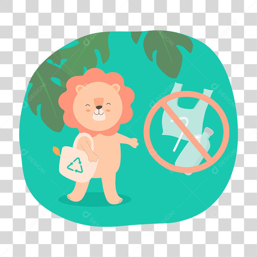 Desenho de um leão segurando uma sacola de reciclagem