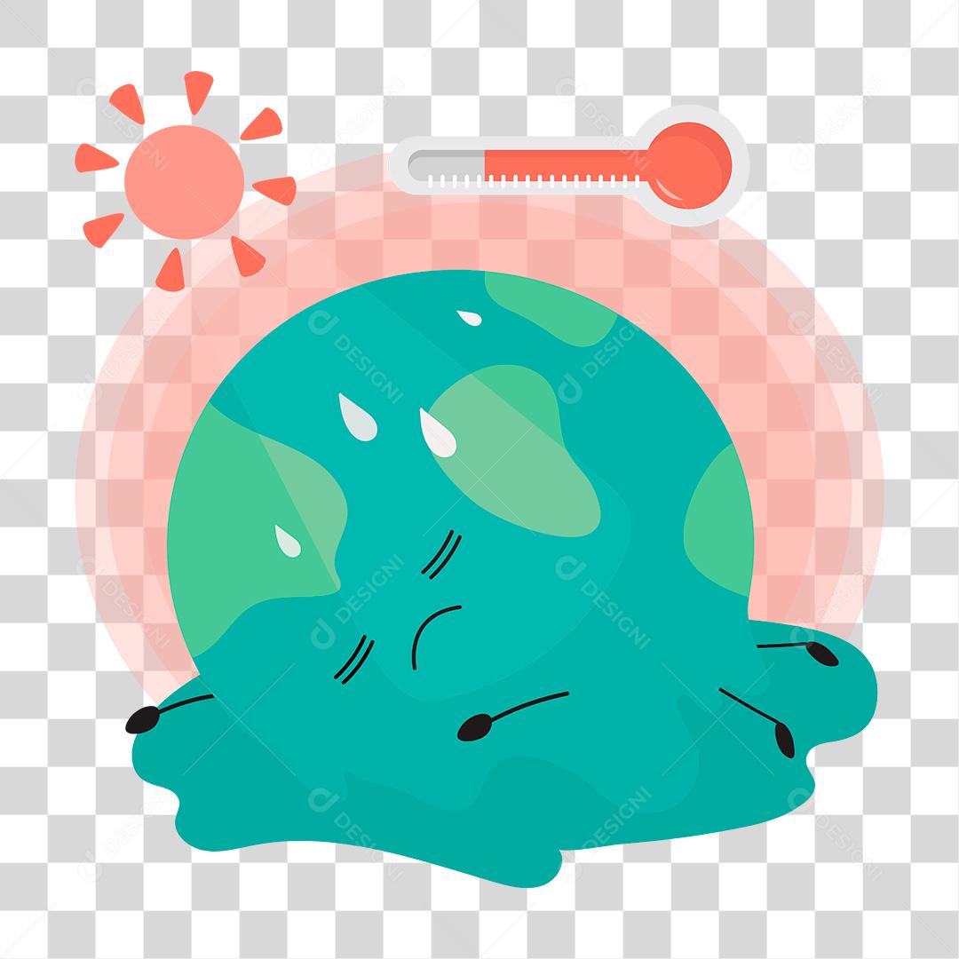 Desenho do planeta terra derretendo por conta da alta temperatura