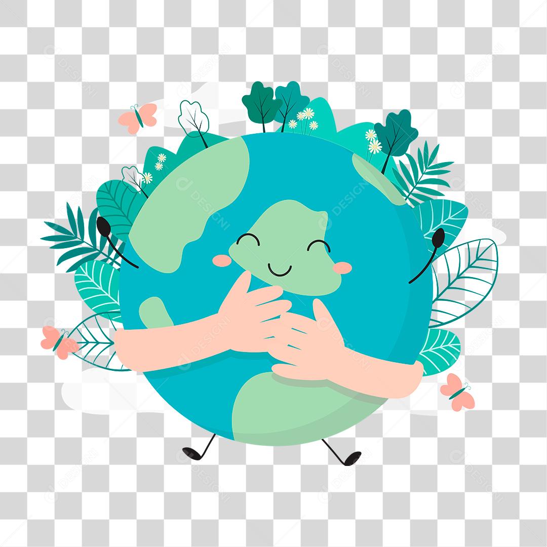 Desenho de mãos abraçando o planeta terra com as floresta