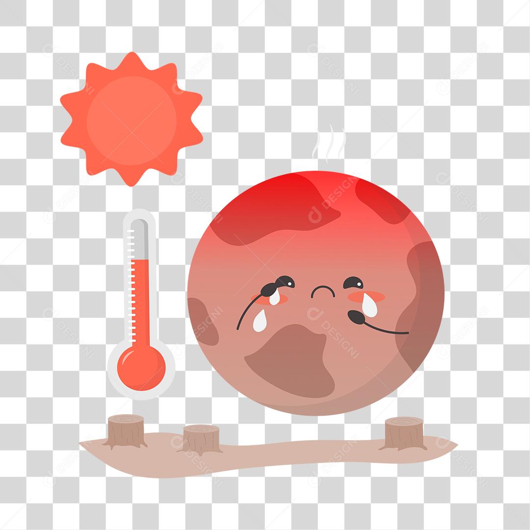 Desenho do planeta chorando por conta da alta temperatura