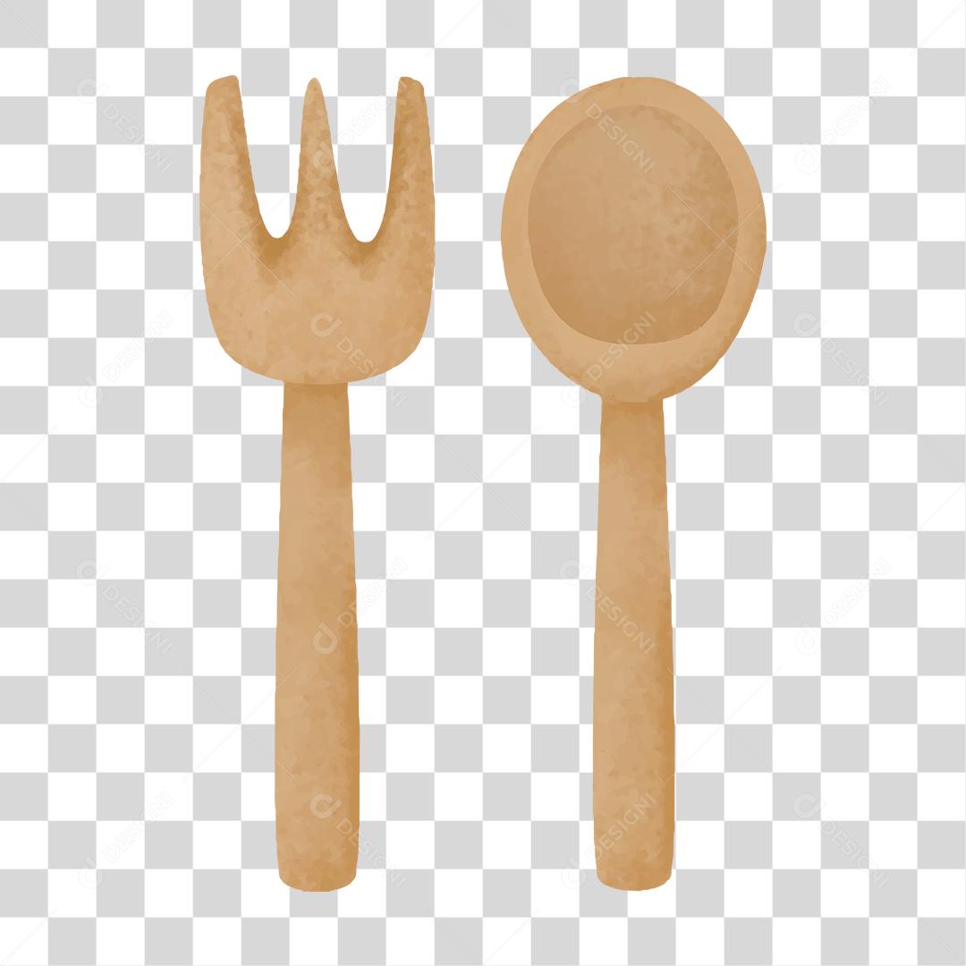 Desenho de talheres de madeira