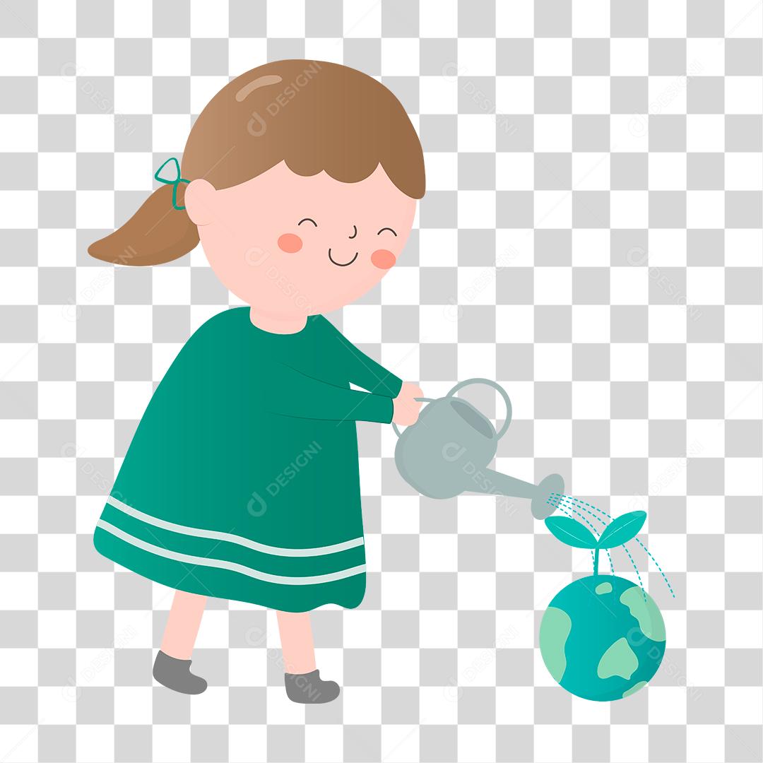 Desenho de menina regando plantas conceito de preservaçao