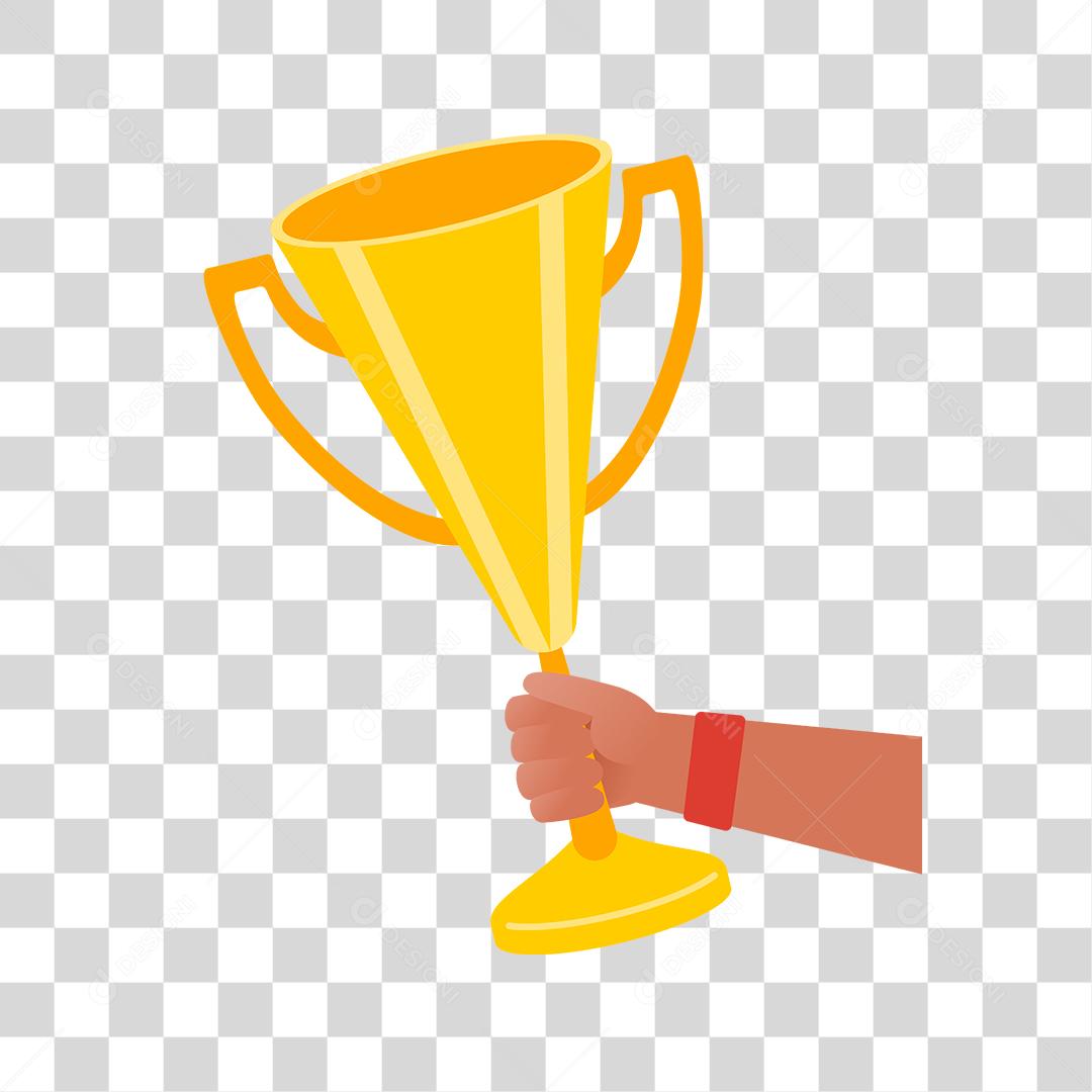 Desenho de maos pessoa segurando trofeu dourado