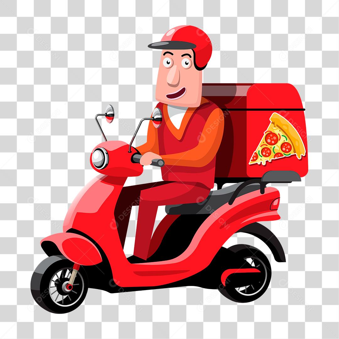 desenho de um entregador de pizza pilotando uma lambreta