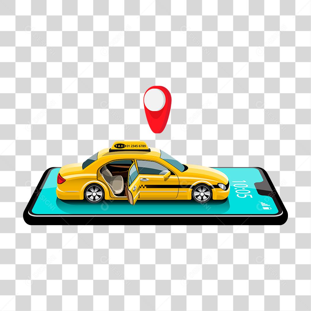 Desenho de um taxi sobre um aparelho celular