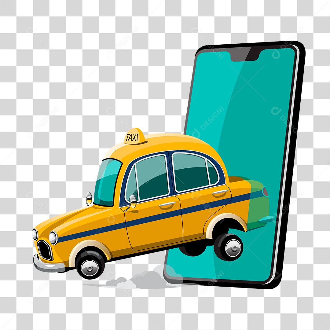 desenho de um taxi saindo de um celular