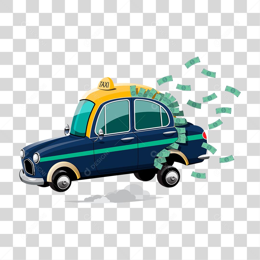 Desenho de um carro taxi soltando dinheiro