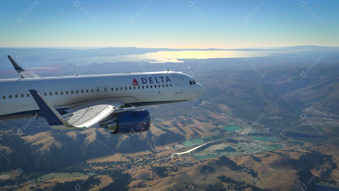 AirBus A320 Delta Airlines voando sobre São Francisco, 26 de junho de 2022, São Francisco, EUA