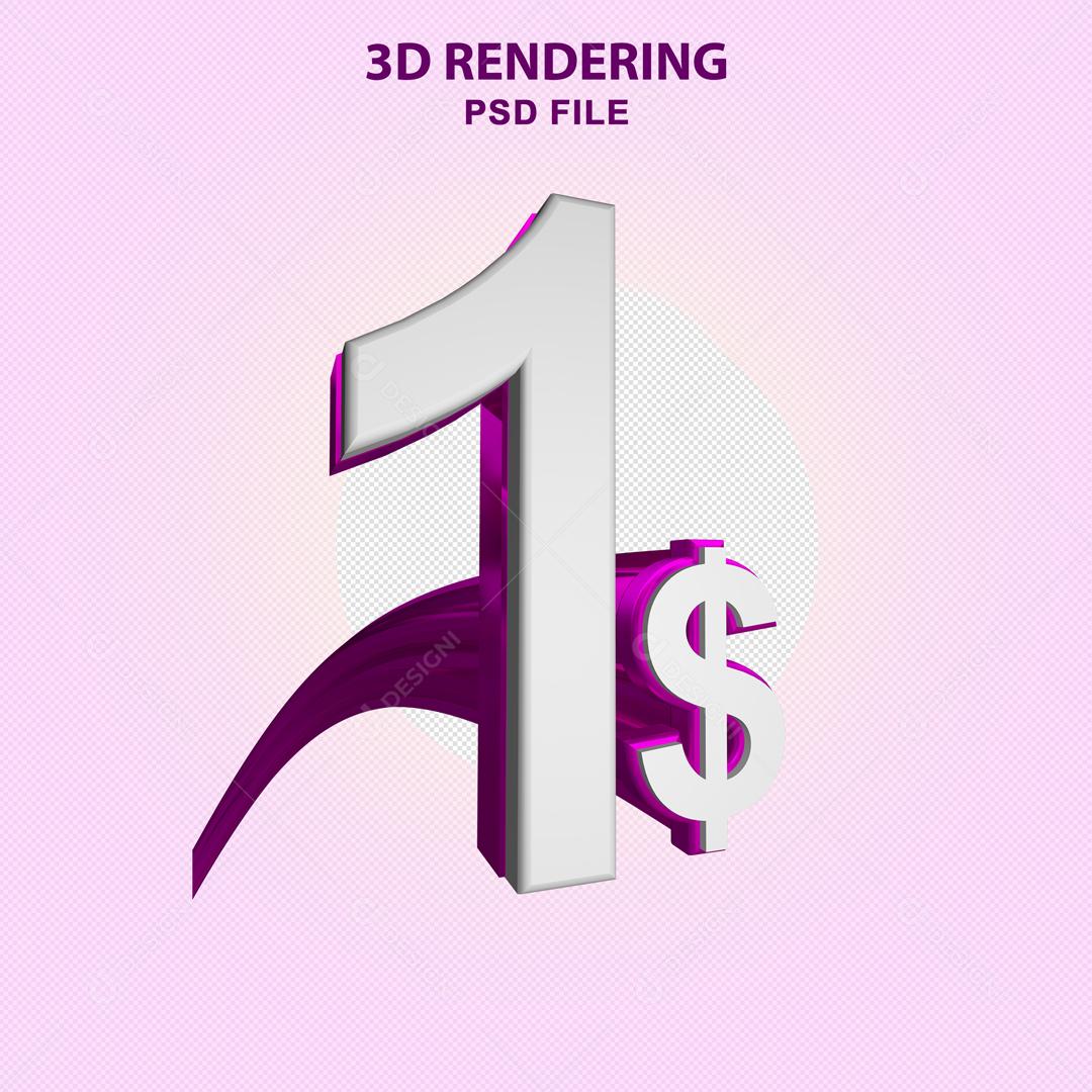 Número 3D 2$ Branco com Textura Roxa Elemento Para Composição PSD