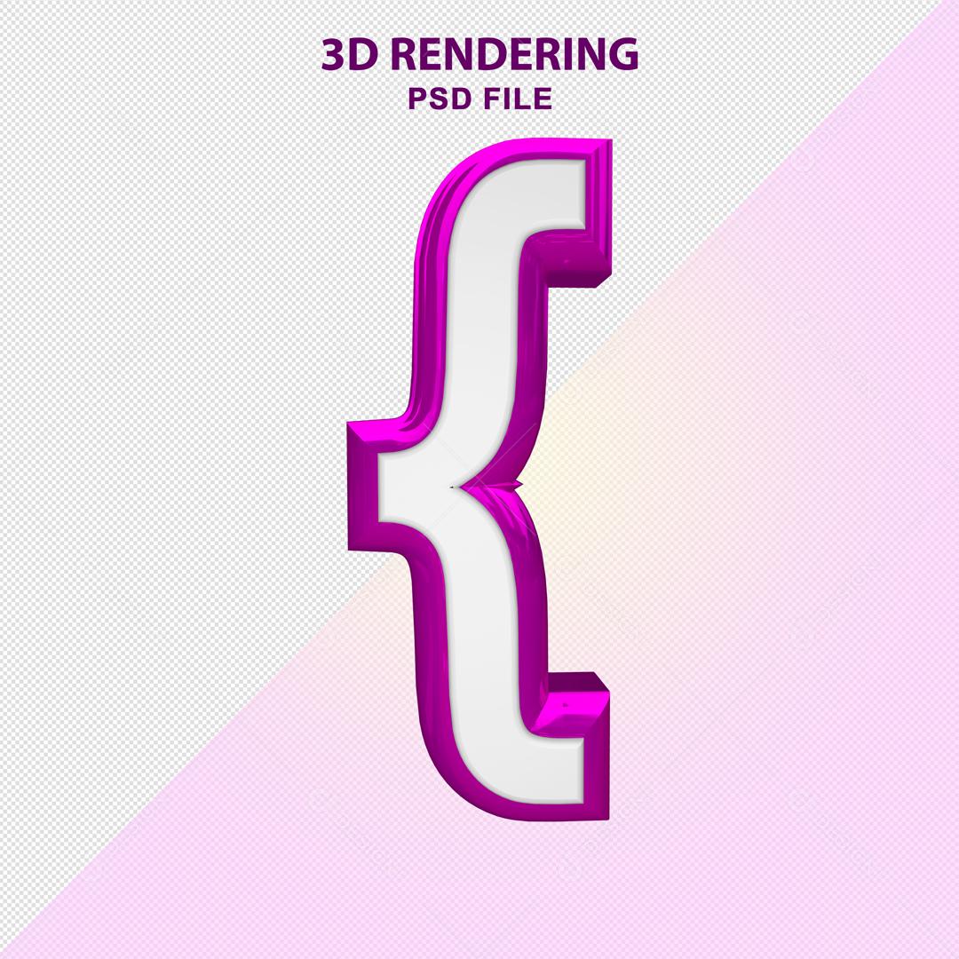 Colchete 3D Branco Com textura Roxa Elemento para Composição PSD