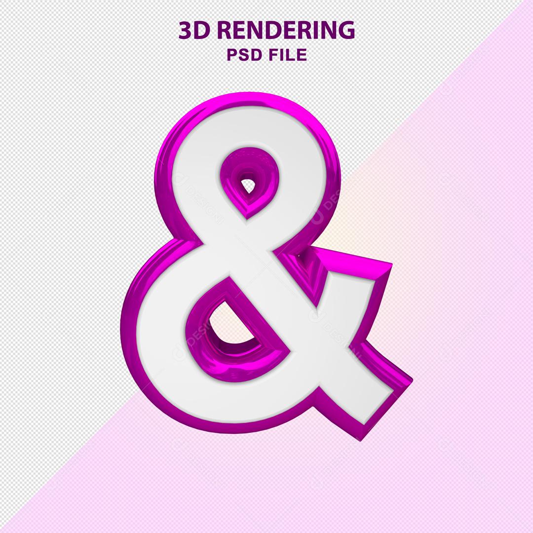 Ampersand Branco com Textura Roxa Elemento 3D Para Composição PSD