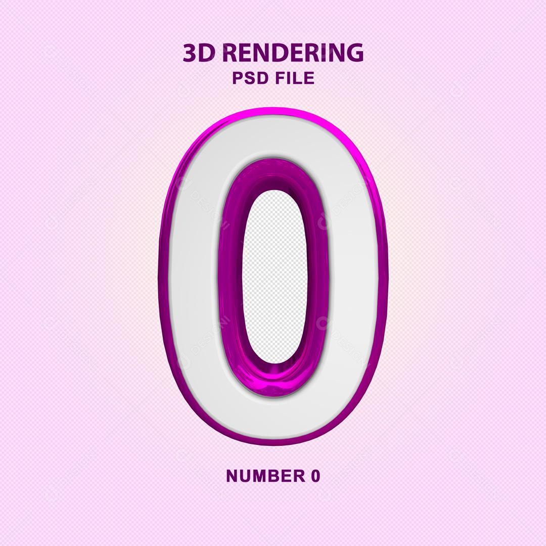 Número 3D 0 Branco com Textura Roxa Para composição PSD