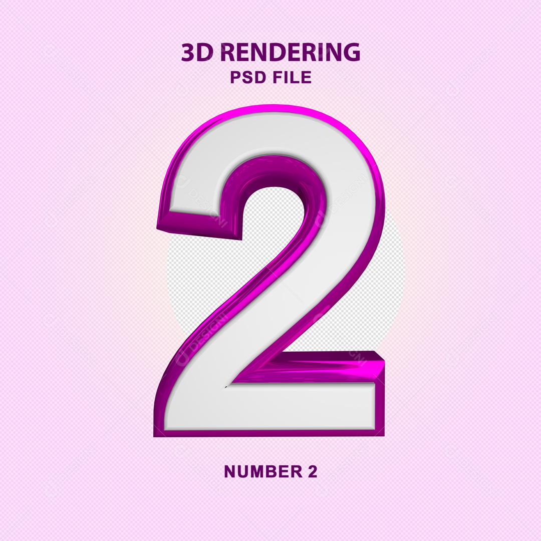 Número 3D 2 Branco com Textura Roxa Para composição PSD