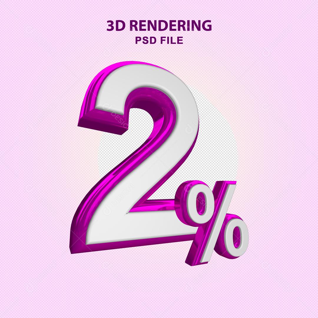 Número 3D 2% Branco com Textura Roxa Elemento Para Composição PSD