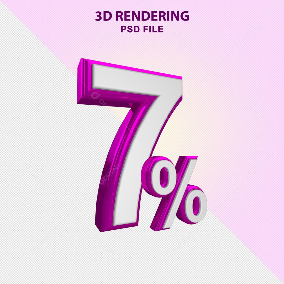 Número 3D 7% Branco com Textura Roxa Elemento Para Composição PSD