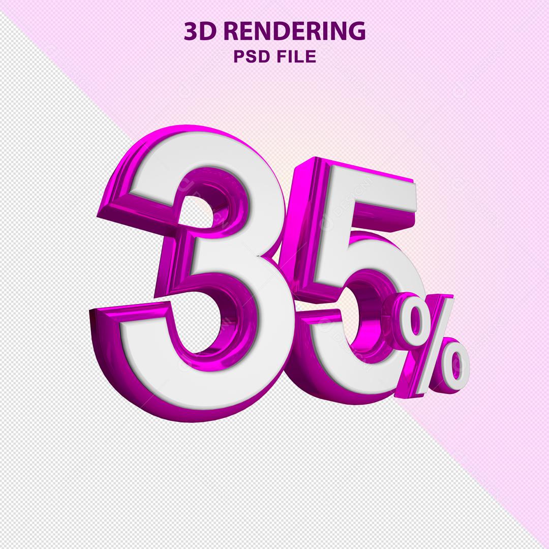 Número 3D 35% Branco com Textura Roxa Elemento Para Composição PSD