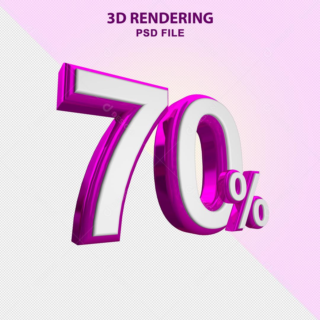 Número 3D 70% Branco com Textura Roxa Elemento Para Composição PSD