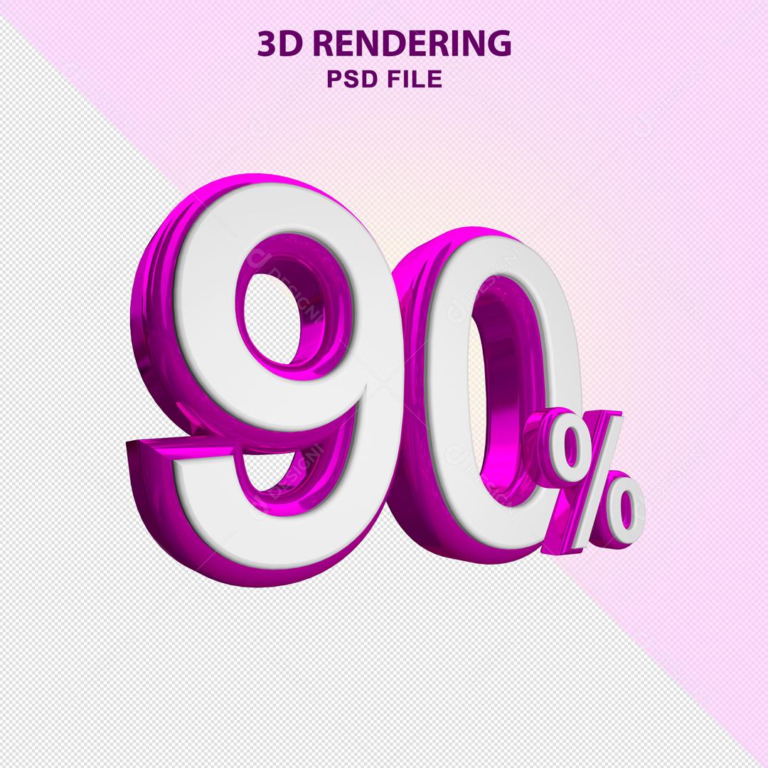 Número 3D 90% Branco com Textura Roxa Elemento Para Composição PSD