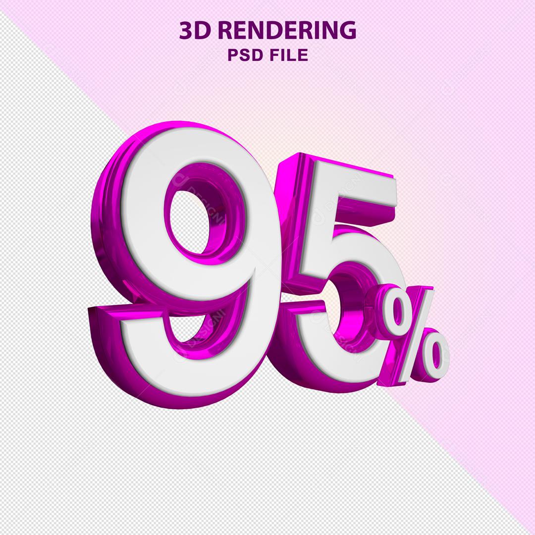 Número 3D  95% Branco com Textura Roxa Elemento Para Composição PSD