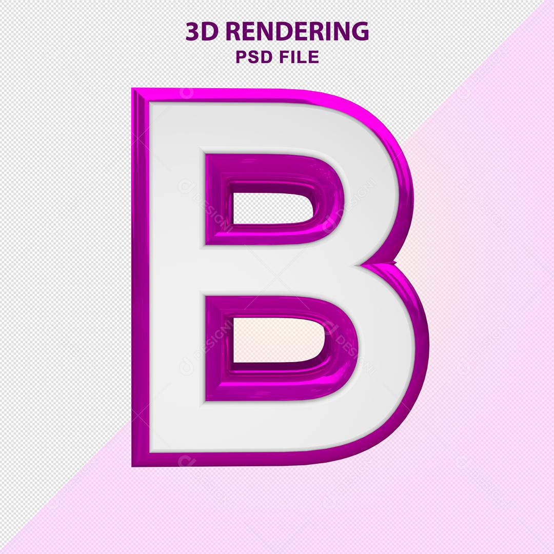 Letter B 3D White with Purple Texture Element For Composition PSD