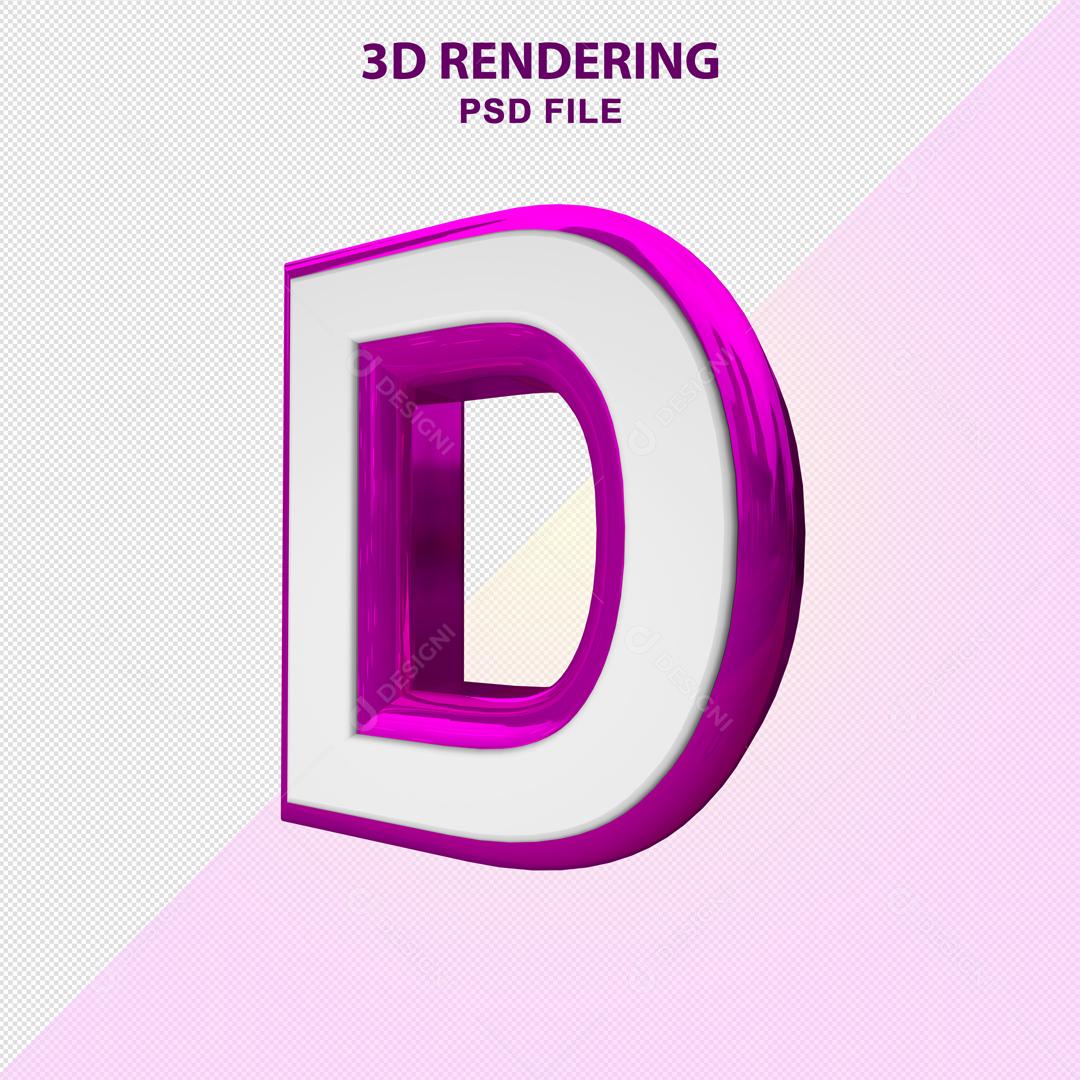 Letra D 3D Branco com Textura Roxa Elemento Para Composição PSD