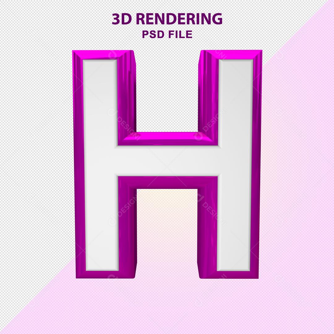 Letra H 3D Branco com Textura Roxa Elemento Para Composição PSD