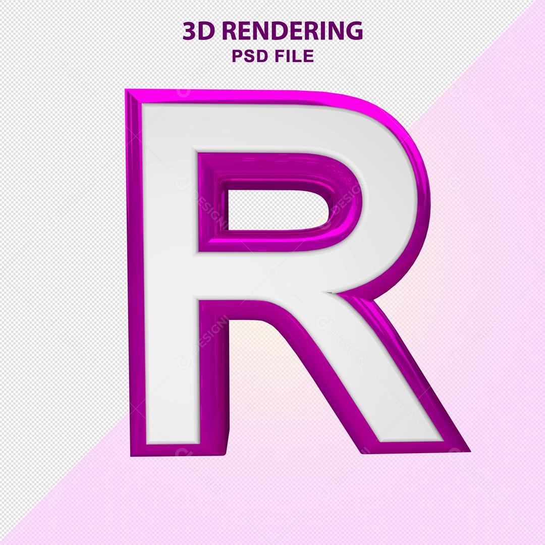 Letra R 3D Branco com Textura Roxa Elemento Para Composição PSD