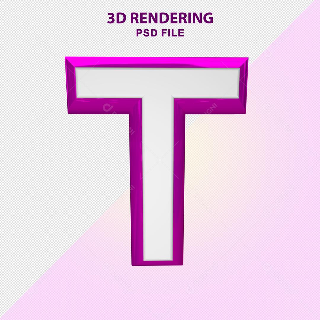 Letra T 3D Branco com Textura Roxa Elemento Para Composição PSD