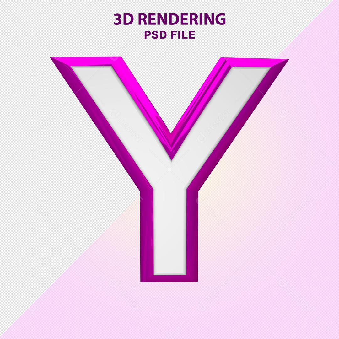 Letra Y 3D Branco com Textura Roxa Elemento Para Composição PSD