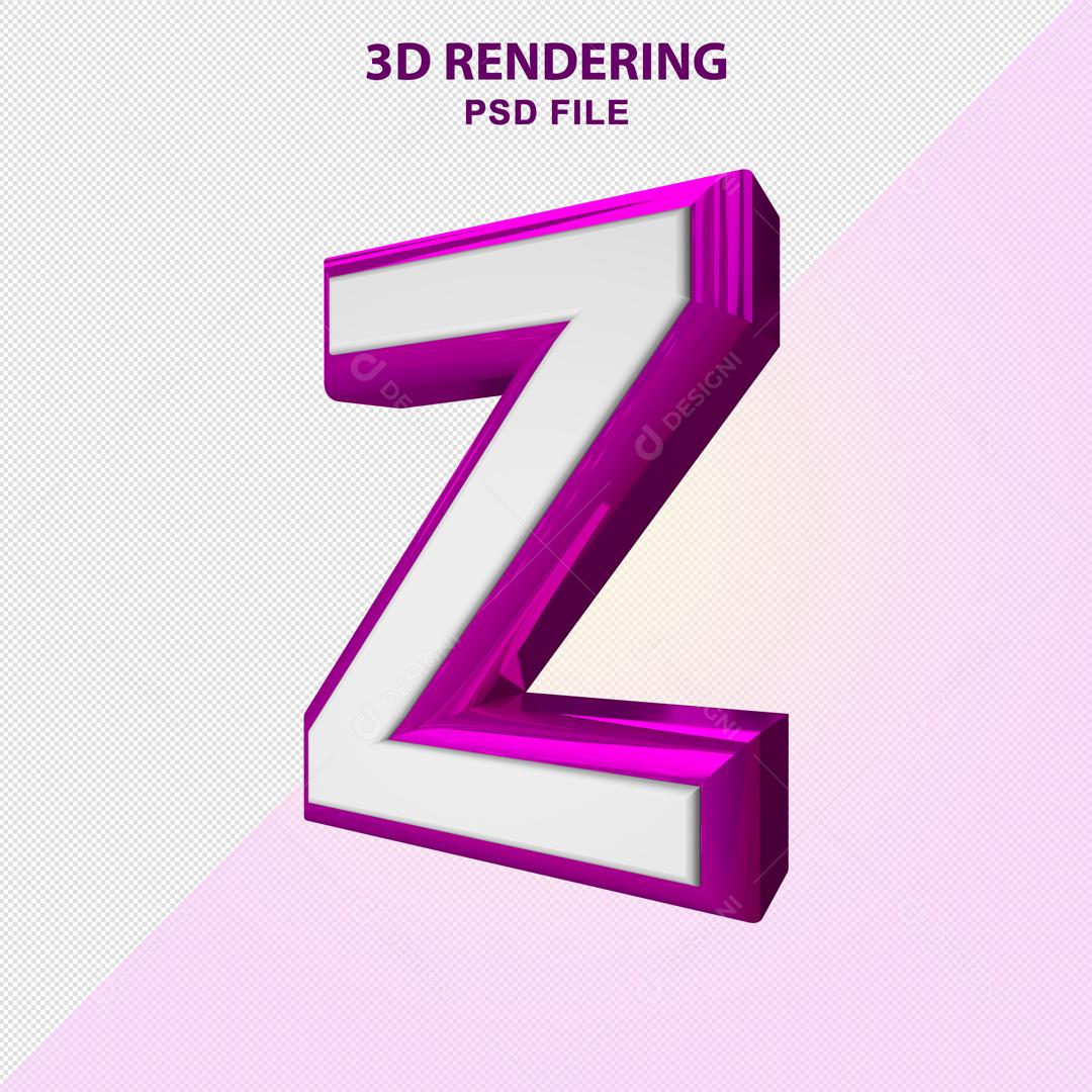 Letra Z 3D Branco com Textura Roxa Elemento Para Composição PSD