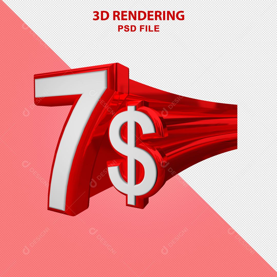 Número 3D 7$ Branco com Textura Vermelha Elemento Para Composição PSD