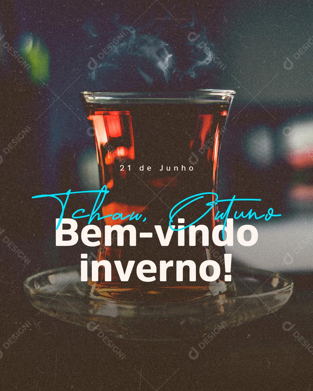 Início do inverno 21 de Junho Tchau Outono Bem Vindo Inverno Social Media PSD Editável