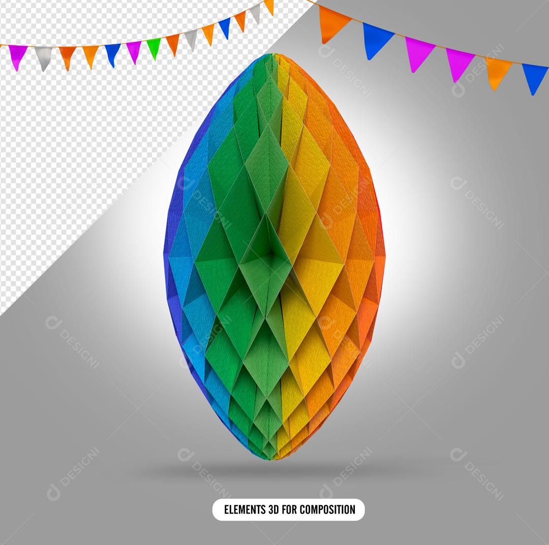 Balão Oriental Japonês Oval Colorido Em Papel de São João Elemento 3D para Composição PSD