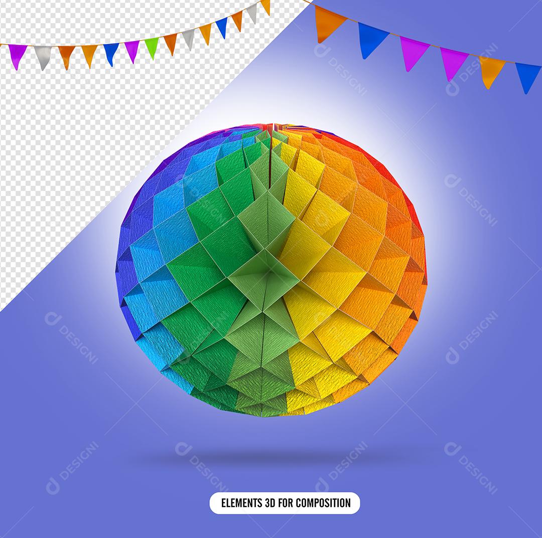 Balão Oriental Japonês Colorido Em Papel de São João Elemento 3D para Composição PSD