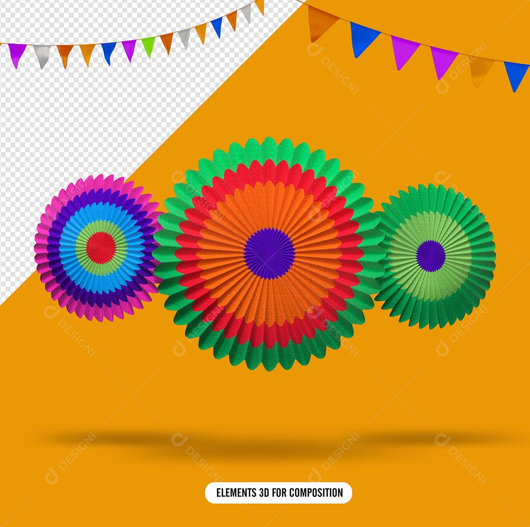 Rosetas De Papel de São João Elemento 3D para Composição PSD