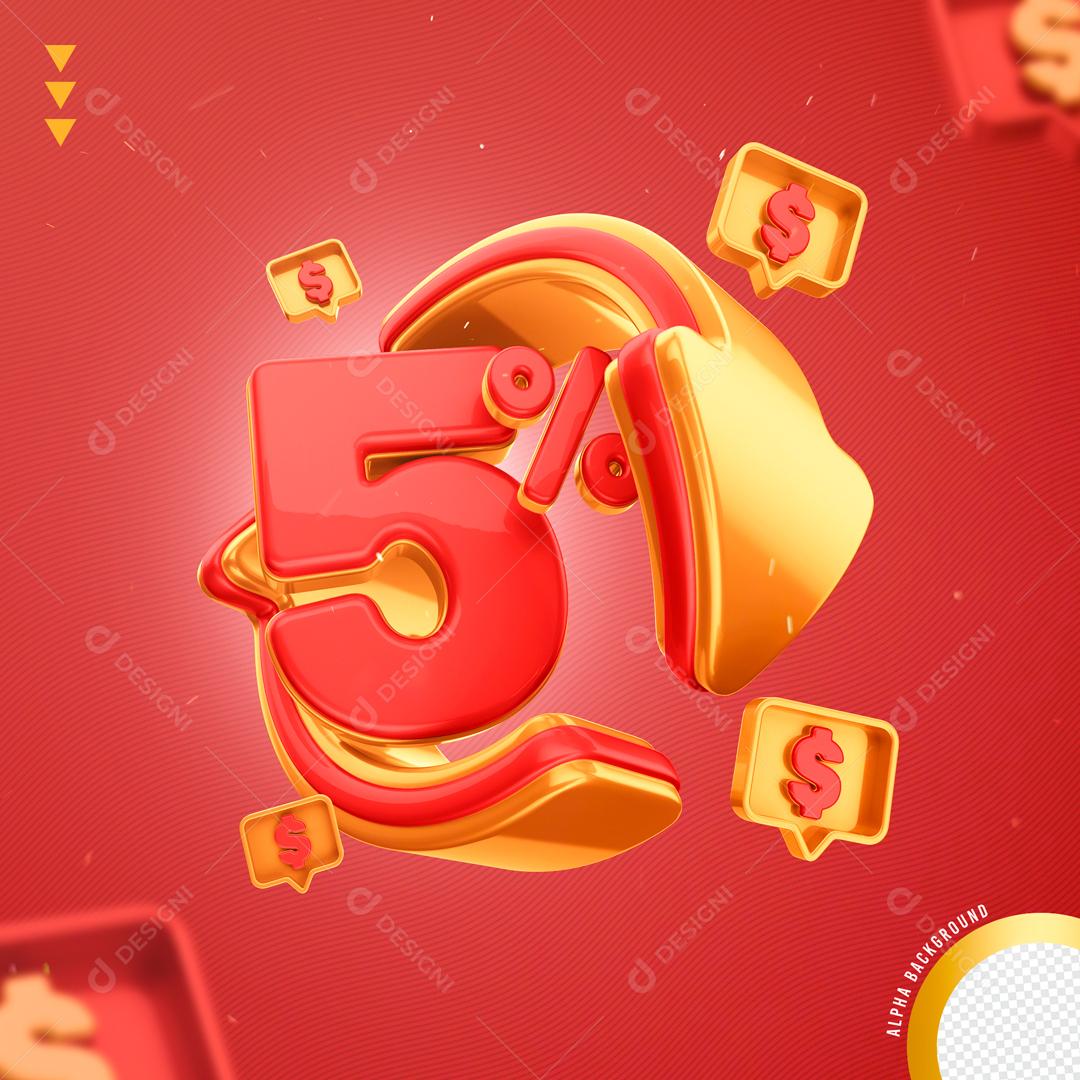 Selo 3D Para Composição 5% De Descontos PNG Transparente