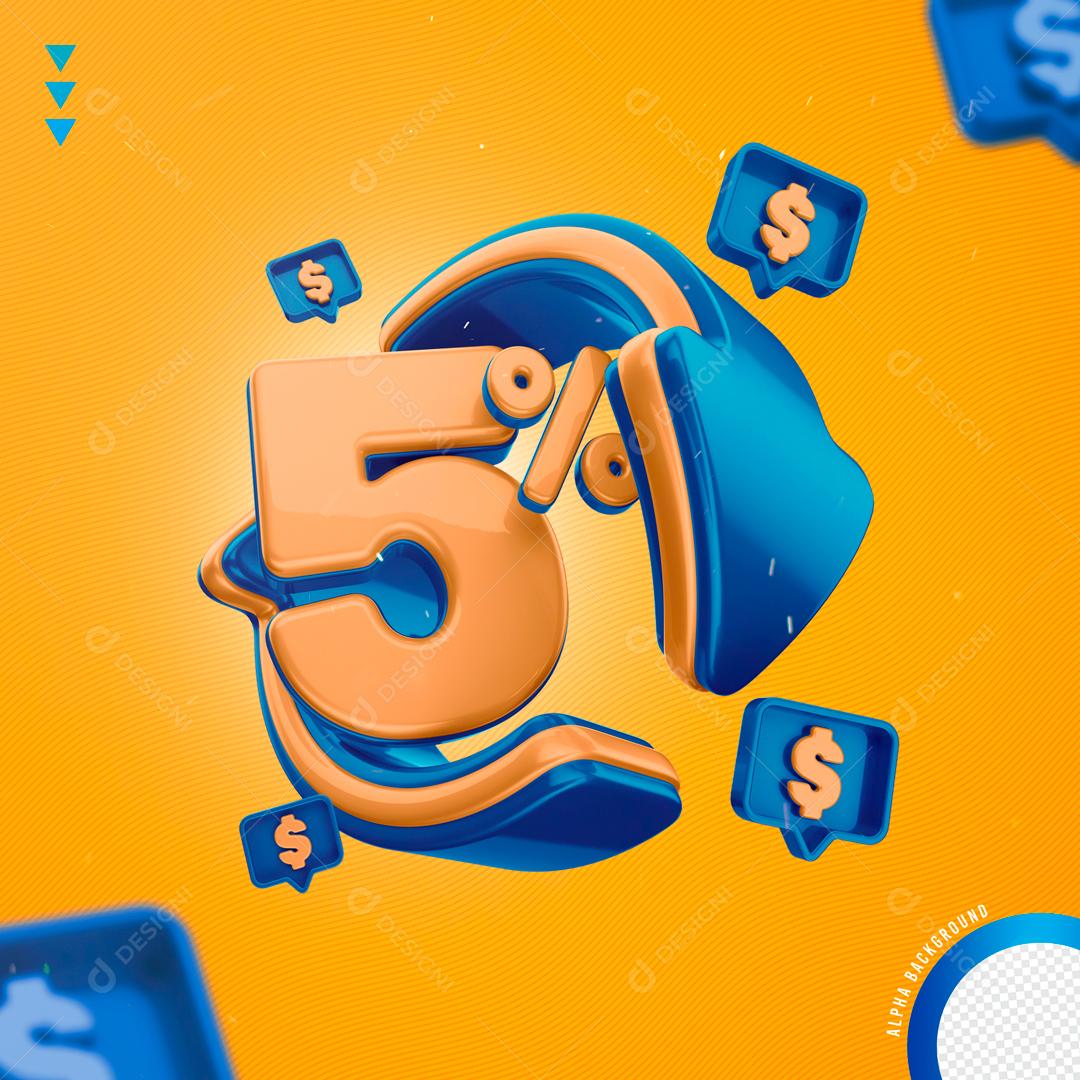 Selo 3D Para Composição 5% De Descontos PNG Transparente