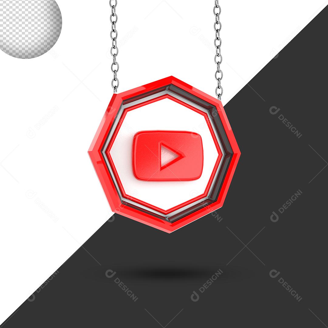 Colar do Youtube 3D Elemento para composição PSD
